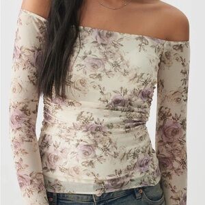 Ardene Lavender Floral off the shoulder Long-Sleeve Blouse Stretch XL